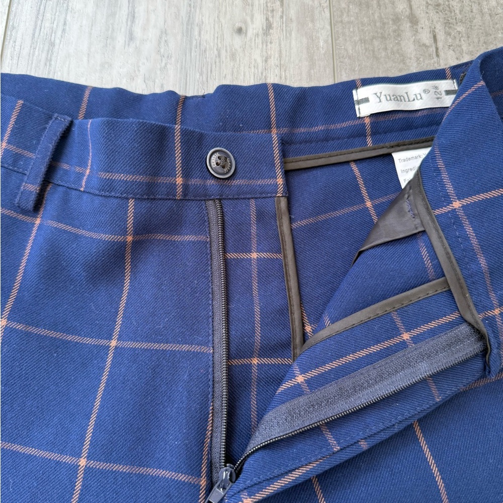 YuanLu Boys Navy Windowpane Plaid Suit Set Jacket Pants Size 12 Formal - Picture 13 of 14